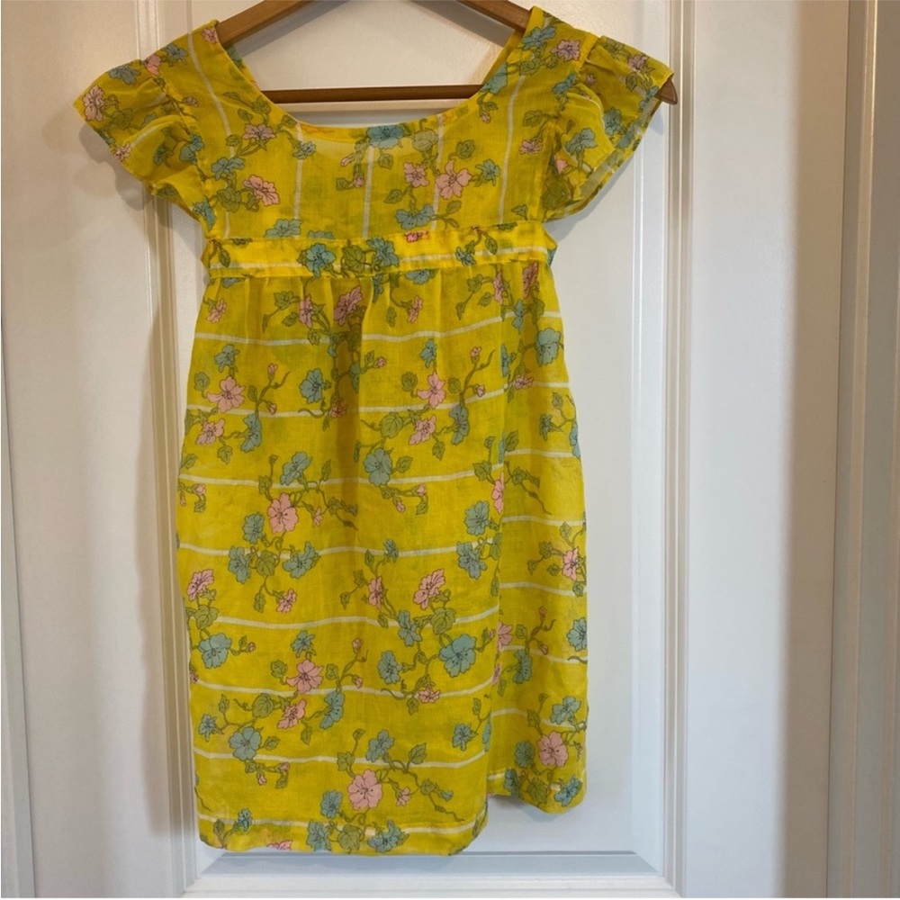 VTG Hi IQ Sunshine yellow sheer floral baby doll top flutter sleeve M (true XXS)